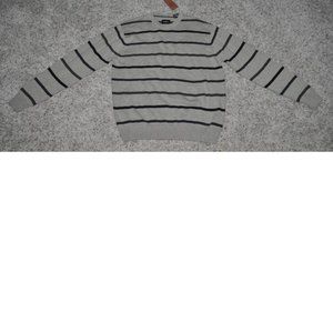 Mens Sweater Haggar Gray Striped Small Long Sleeve Crew Neck Cotton
